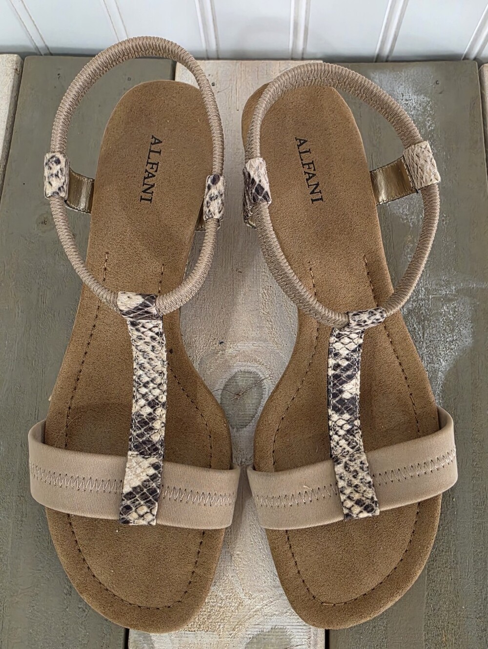 Alfani | Strappy Snake Print Wedge Sandals Nude Size 7